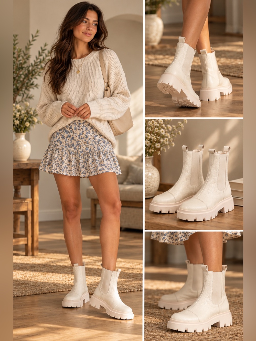 TOMS Ivory Cream Chunky Chelsea Boots Women’s Size 7